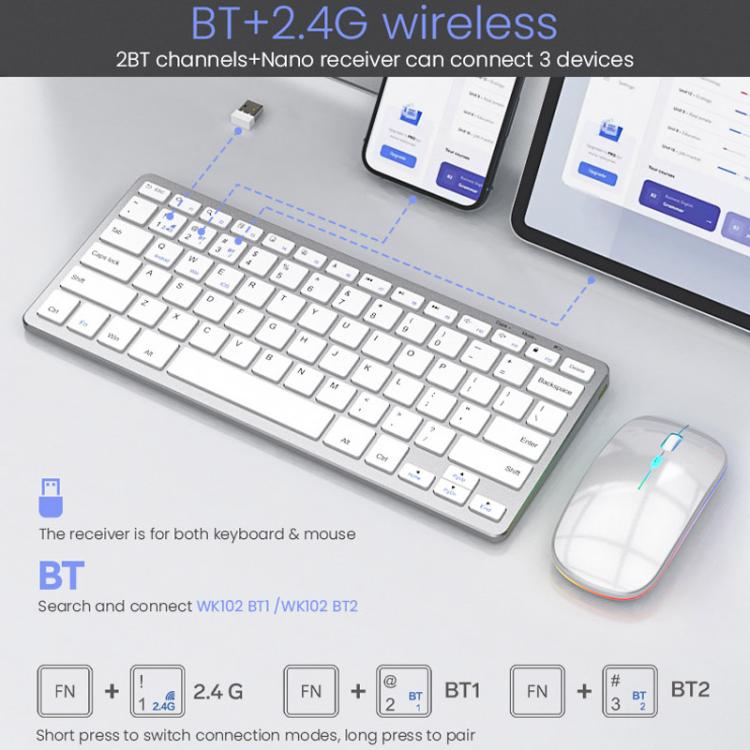 Conjunto de teclado y ratón inalámbricos recargables de modo dual iMICE WK-102 con puerto USB tipo C