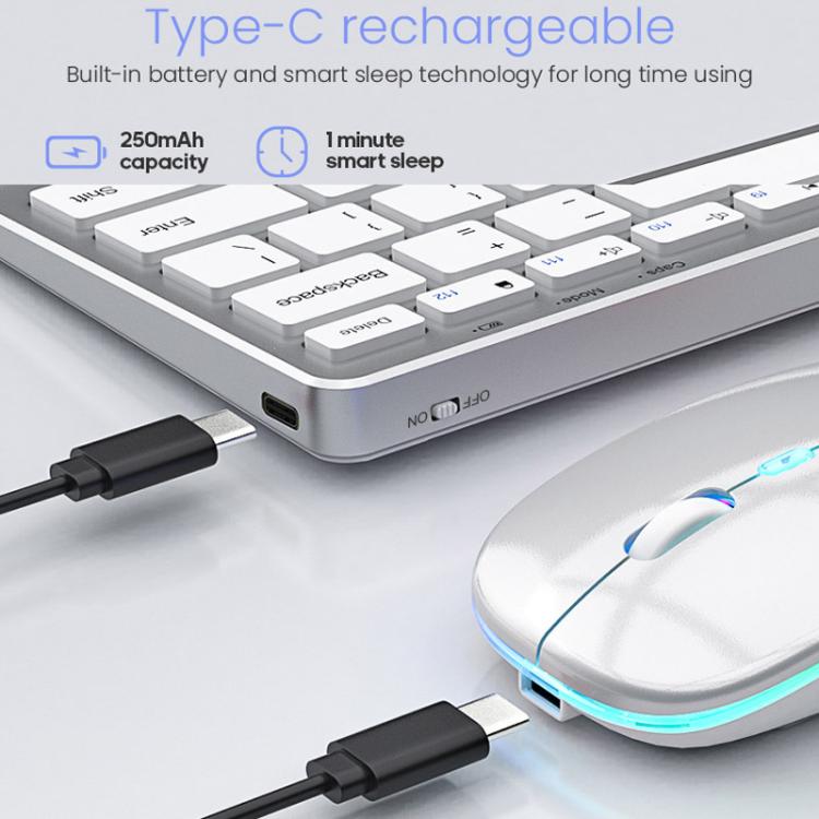 Conjunto de teclado y ratón inalámbricos recargables de modo dual iMICE WK-102 con puerto USB tipo C