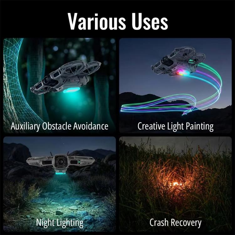 Para el dron DJI Neo 2 RCSTQ, se encuentra un foco de búsqueda colorido recargable con patín de aterrizaje elevado., Searchlight
