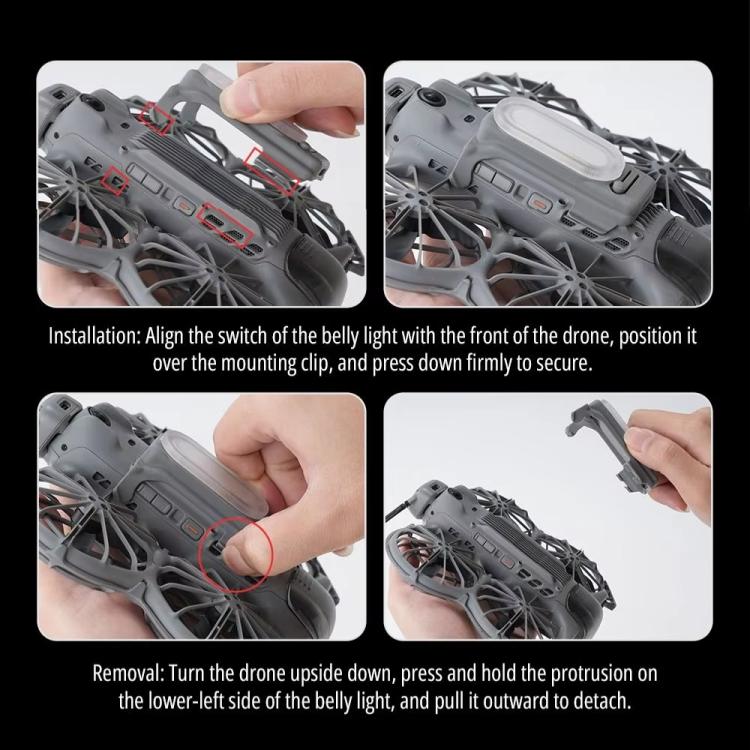 Para el dron DJI Neo 2 RCSTQ, se encuentra un foco de búsqueda colorido recargable con patín de aterrizaje elevado., Searchlight