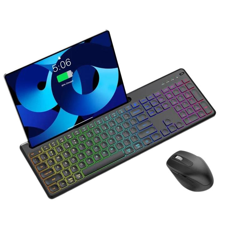 Conjunto de teclado y ratón inalámbricos con ranura para teléfono/tableta, retroiluminación RGB y recargables., 2.4G Single Mode, 2.4G & Bluetooth