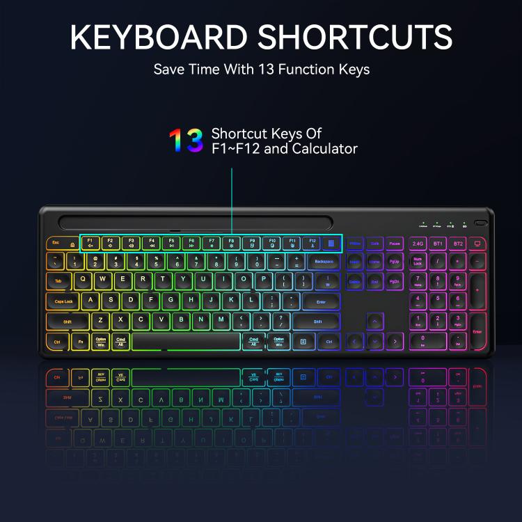 Conjunto de teclado y ratón inalámbricos con ranura para teléfono/tableta, retroiluminación RGB y recargables., 2.4G Single Mode, 2.4G & Bluetooth