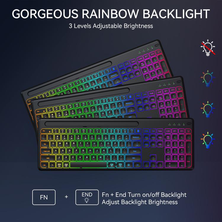 Conjunto de teclado y ratón inalámbricos con ranura para teléfono/tableta, retroiluminación RGB y recargables., 2.4G Single Mode, 2.4G & Bluetooth