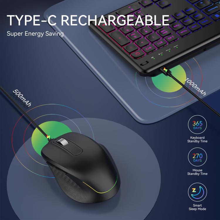 Conjunto de teclado y ratón inalámbricos con ranura para teléfono/tableta, retroiluminación RGB y recargables., 2.4G Single Mode, 2.4G & Bluetooth