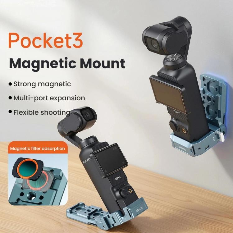 Adaptador de liberación rápida COBONE con soporte de extensión magnético, orificio para tornillo de 1/4 de pulgada y zapata fría para DJI Osmo Pocket 3, CPK-2