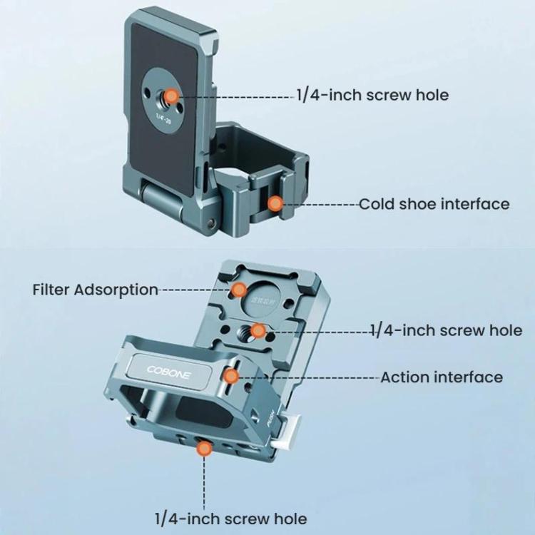 Adaptador de liberación rápida COBONE con soporte de extensión magnético, orificio para tornillo de 1/4 de pulgada y zapata fría para DJI Osmo Pocket 3, CPK-2