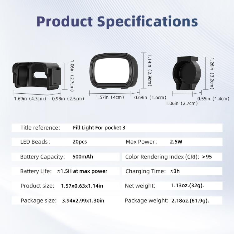 Luz de relleno magnética portátil Flymile para DJI Pocket 3 para fotografía.