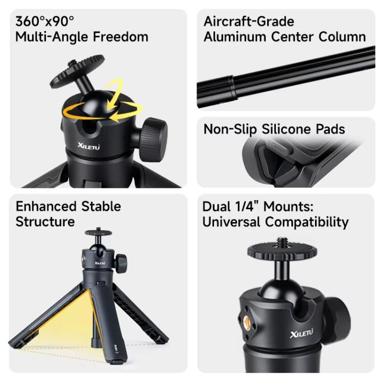 Trípode para selfies XILETU XS-21 con apertura automática al tocar el suelo y rótula metálica universal de 200-402 mm.