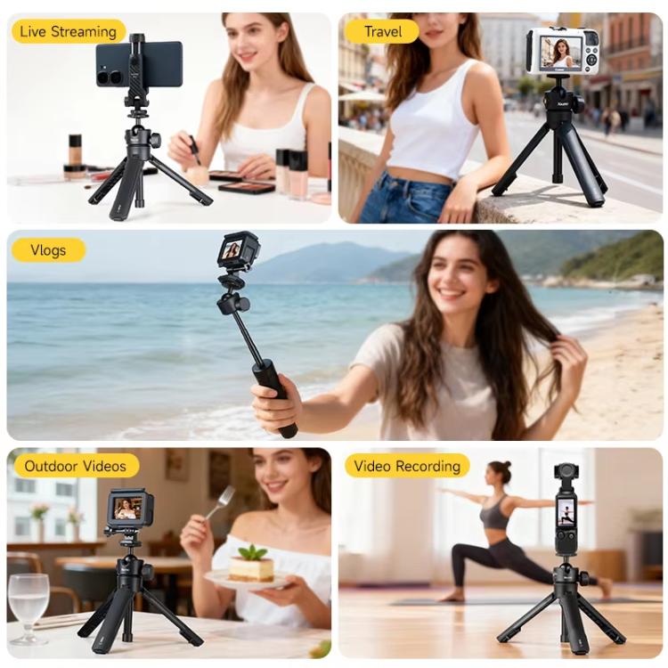 Trípode para selfies XILETU XS-21 con apertura automática al tocar el suelo y rótula metálica universal de 200-402 mm.