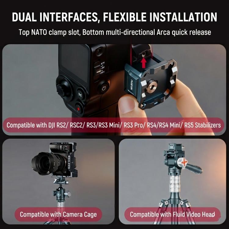 Abrazadera de riel NATO para estabilizador DJI RS Series, adaptador de montaje QR compatible con Arca-Swiss, XILETU PC-38, XILETU PC-38A