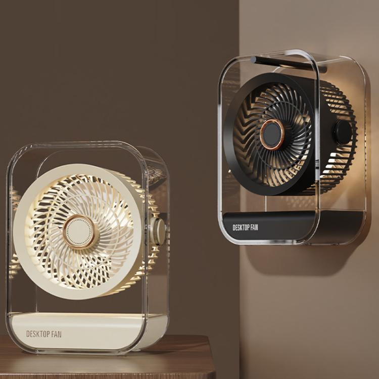 Ventilador de escritorio de alta potencia recargable por USB con luz nocturna.