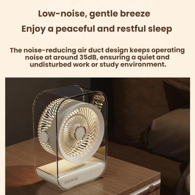 Ventilador de escritorio de alta potencia recargable por USB con luz nocturna.
