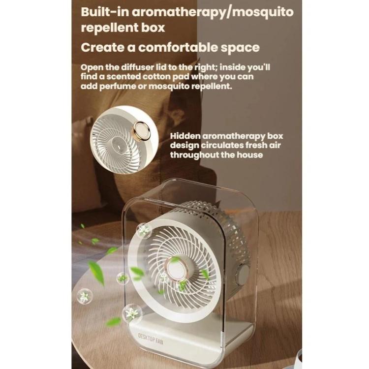 Ventilador de escritorio de alta potencia recargable por USB con luz nocturna.
