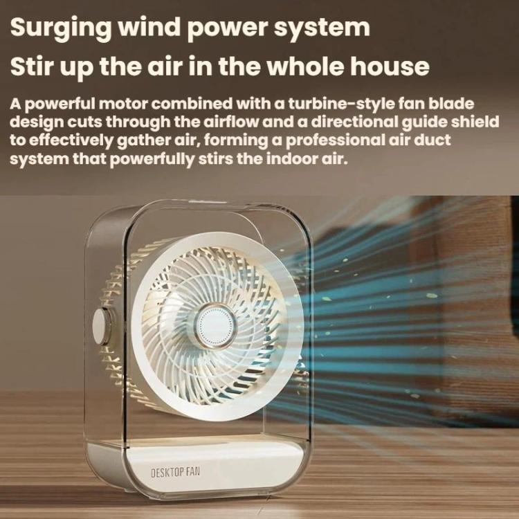 Ventilador de escritorio de alta potencia recargable por USB con luz nocturna.