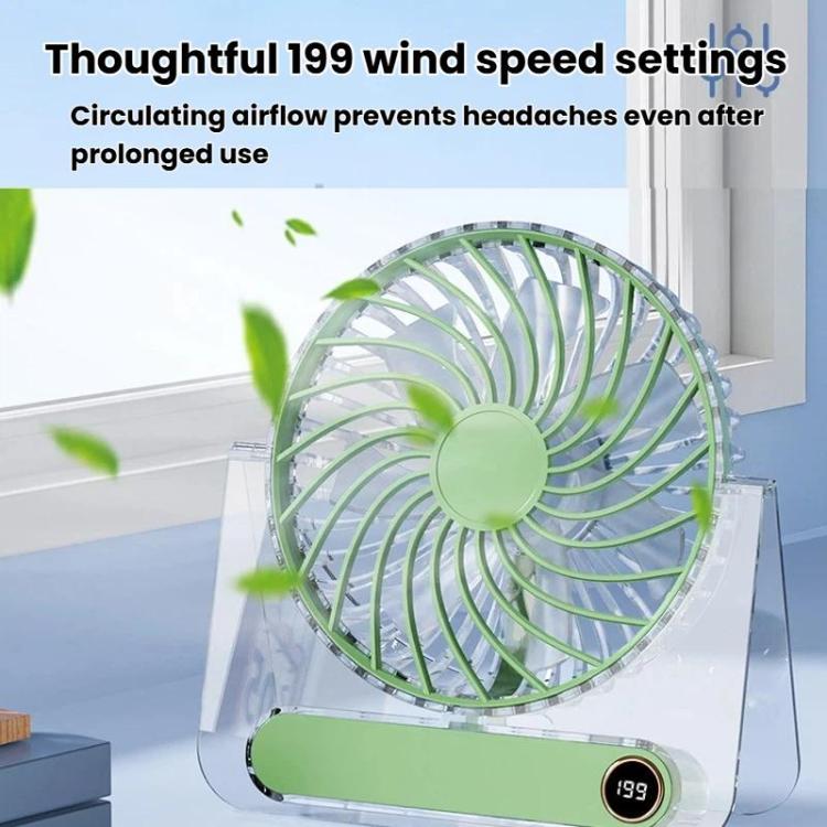 Ventilador de escritorio mini ultradelgado JP-08, silencioso, con pantalla digital transparente, para escritorio de oficina.