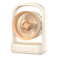 Ventilador eléctrico de sobremesa y de pared con luz y sistema de circulación de aire.