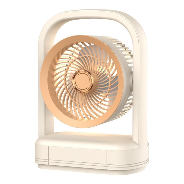 Ventilador eléctrico de sobremesa y de pared con luz y sistema de circulación de aire.