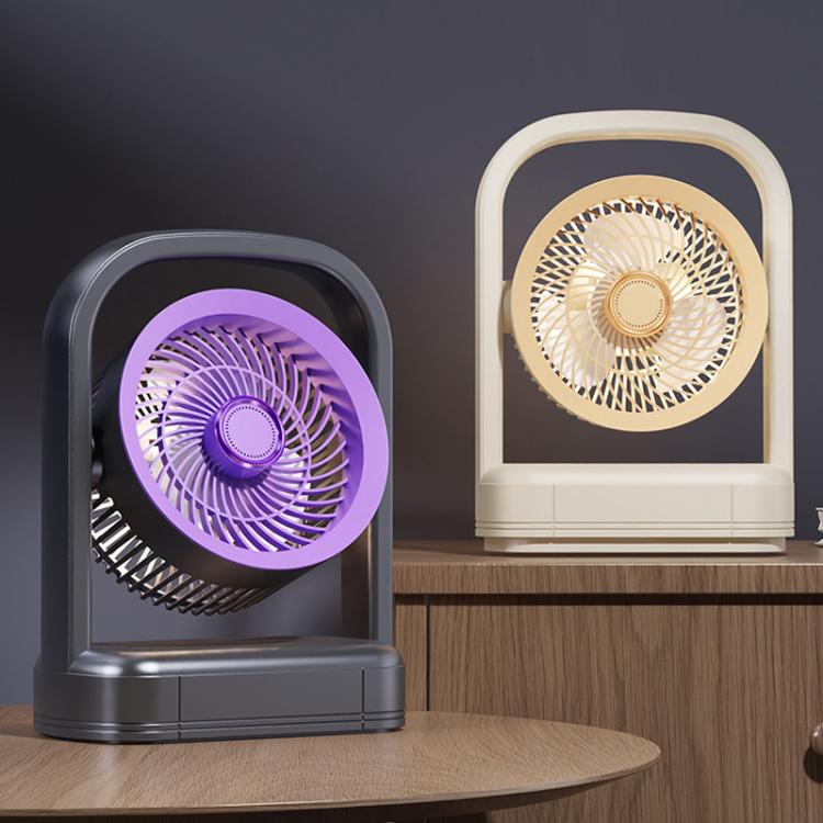 Ventilador eléctrico de sobremesa y de pared con luz y sistema de circulación de aire.