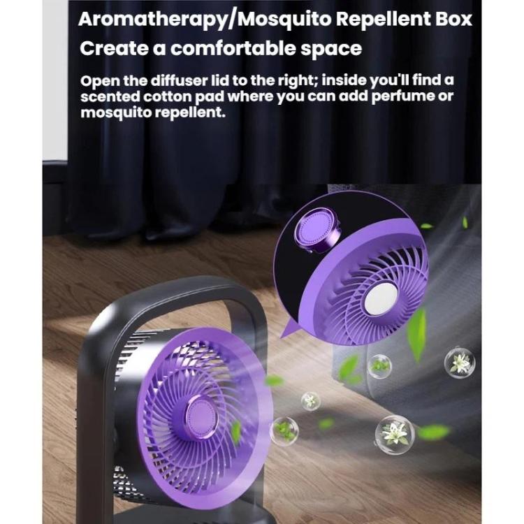 Ventilador eléctrico de sobremesa y de pared con luz y sistema de circulación de aire.