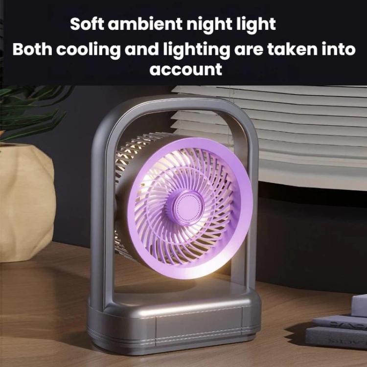 Ventilador eléctrico de sobremesa y de pared con luz y sistema de circulación de aire.