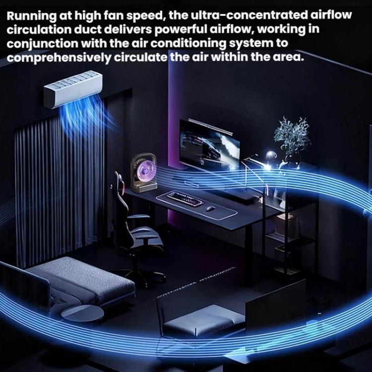 Ventilador eléctrico de sobremesa y de pared con luz y sistema de circulación de aire.