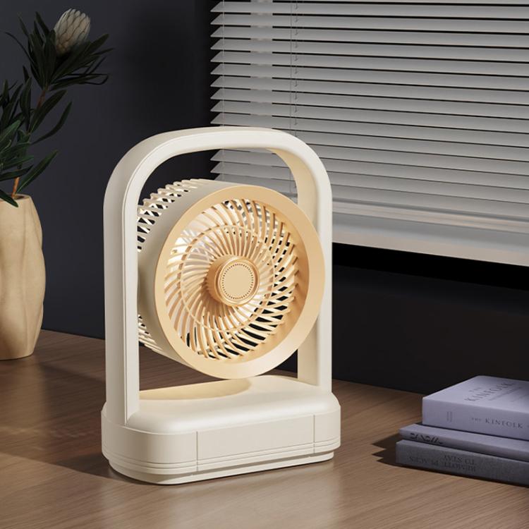 Ventilador eléctrico de sobremesa y de pared con luz y sistema de circulación de aire.