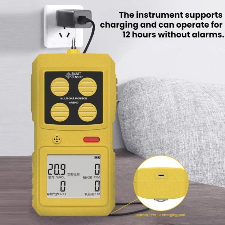 Detector de gases SMART SENSOR 4 en 1 para oxígeno, sulfuro de hidrógeno y monóxido de carbono, AR8900