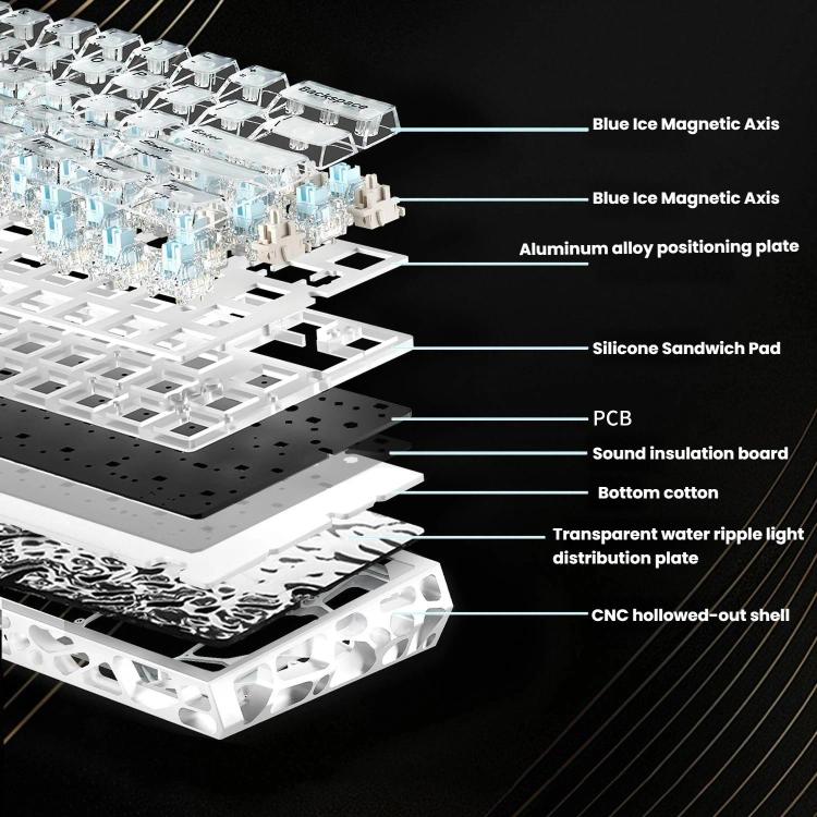 Teclado H60 Pro inalámbrico Bluetooth de triple modo para juegos, con recorte para teclas y eje magnético.
