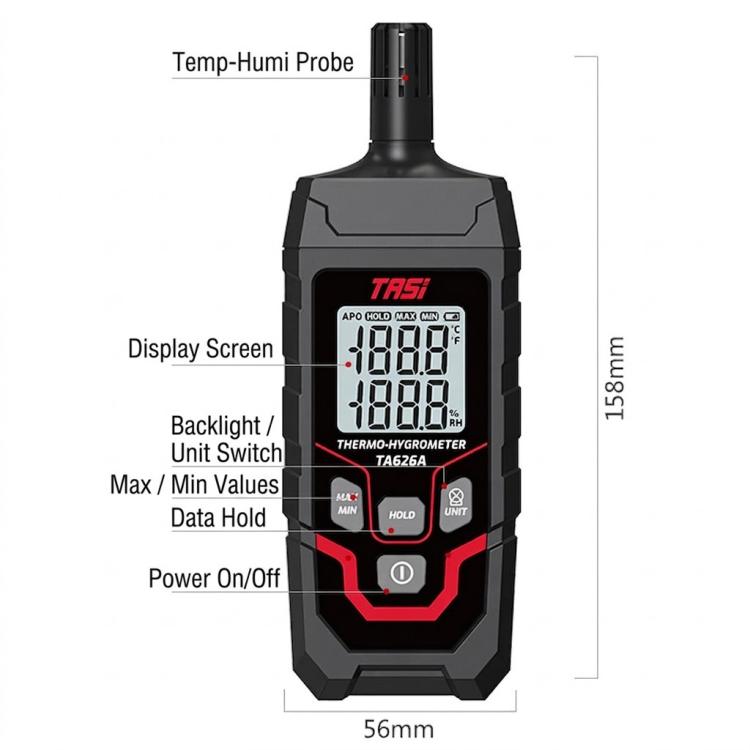 Medidor digital de temperatura y humedad de alta precisión Medidor de temperatura ambiental, TASI TA626A