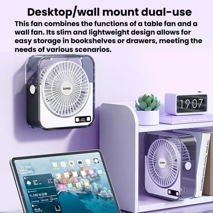 Ventilador de escritorio silencioso F2 con control de velocidad continuo de 100 velocidades, pantalla digital inteligente y luz.