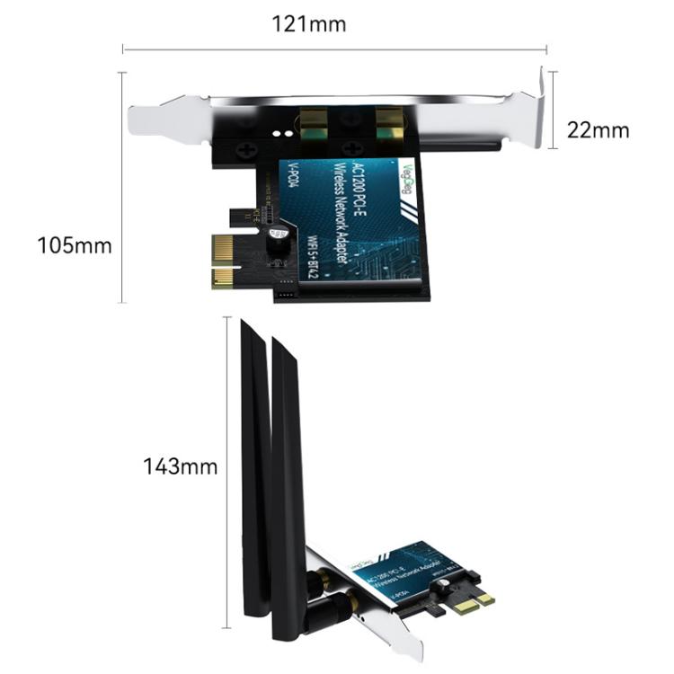 Adaptador de red inalámbrica Gigabit PCIe 2 en 1 para escritorio VegGieg, AC1200 PCI-E to WIFI 5 + Bluetooth 4.2/5dB