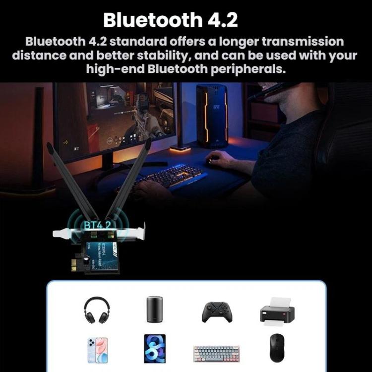 Adaptador de red inalámbrica Gigabit PCIe 2 en 1 para escritorio VegGieg, AC1200 PCI-E to WIFI 5 + Bluetooth 4.2/5dB
