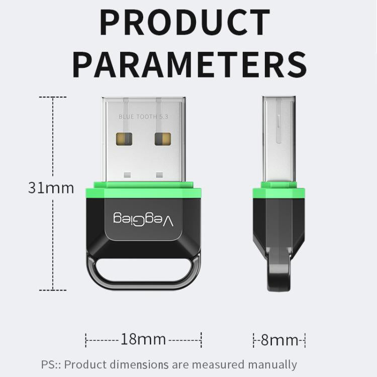 Adaptador USB Bluetooth 5.3 VegGieg para auriculares y altavoces de ordenador - Transmisor/receptor inalámbrico