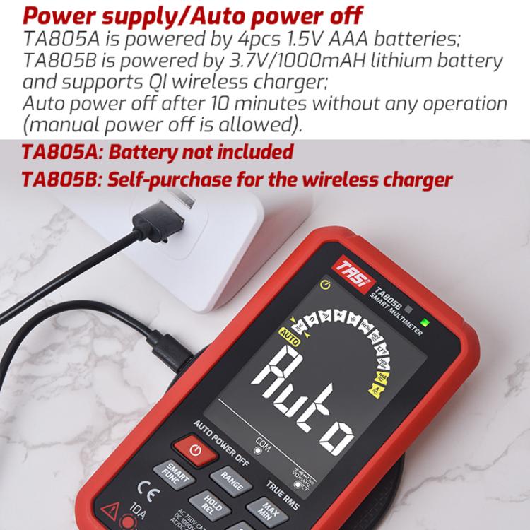 Multímetro inteligente digital totalmente automático con pantalla grande, TASI TA805A Battery-powered, TASI TA805B Rechargeable