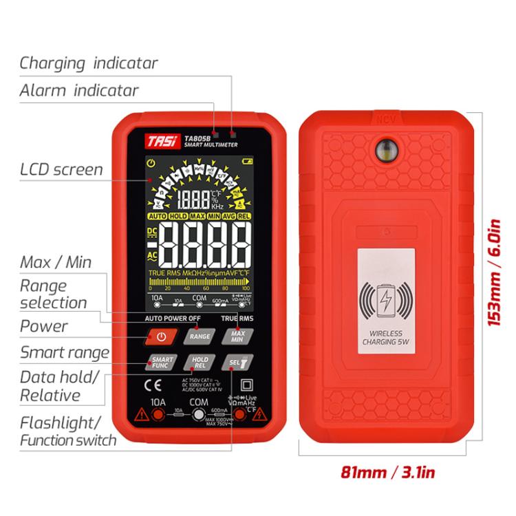 Multímetro inteligente digital totalmente automático con pantalla grande, TASI TA805A Battery-powered, TASI TA805B Rechargeable
