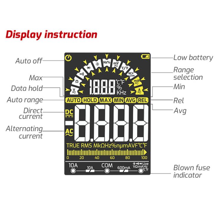Multímetro inteligente digital totalmente automático con pantalla grande, TASI TA805A Battery-powered, TASI TA805B Rechargeable