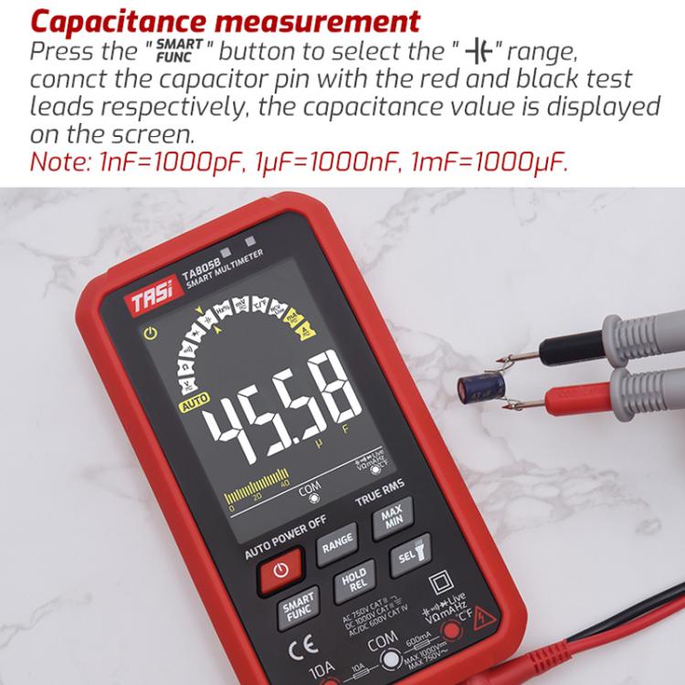 Multímetro inteligente digital totalmente automático con pantalla grande, TASI TA805A Battery-powered, TASI TA805B Rechargeable