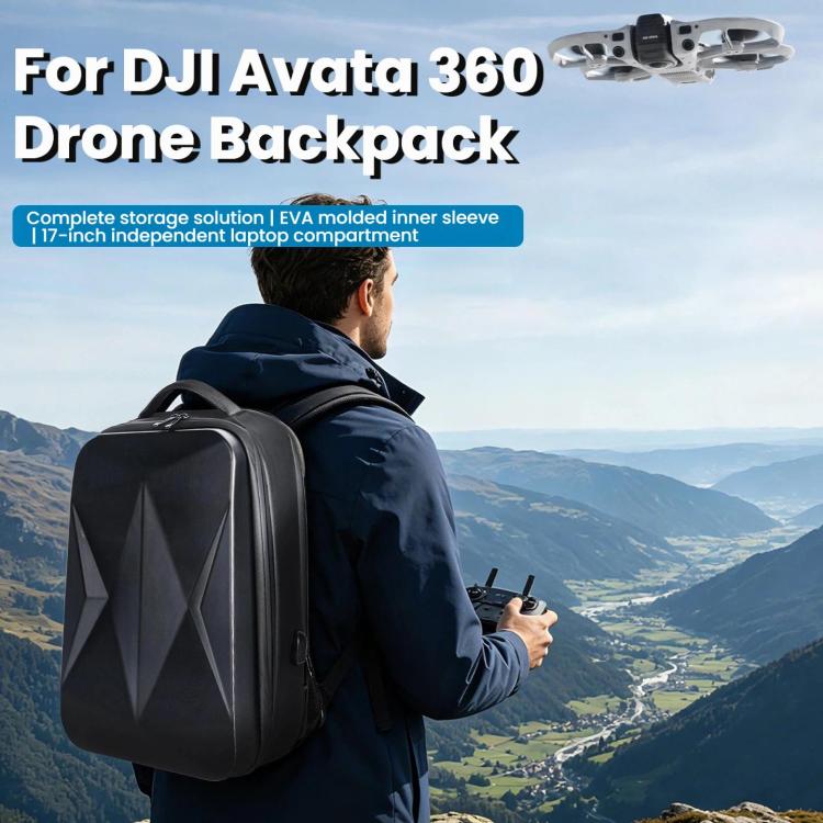 Mochila rígida impermeable para DJI Avata 360, compatible con gafas N3 y mando RC 2, con compartimento para portátil de 17 pulgadas.
