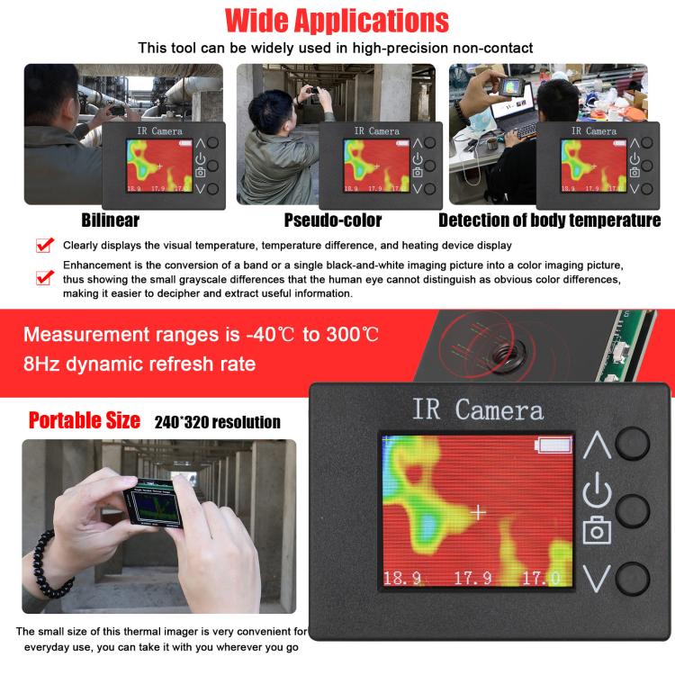 Herramienta de inspección para bricolaje con cámara termográfica digital infrarroja LCD MLX90640 de 1,8 pulgadas, MLX90640