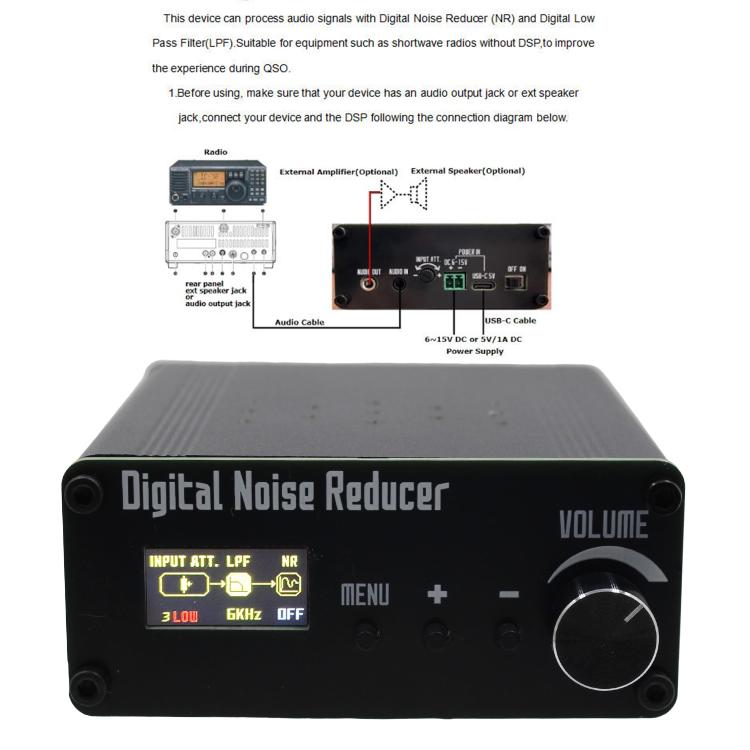 Supresor de ruido digital (NR) con DSP de onda corta + altavoz, 88x38x100mm