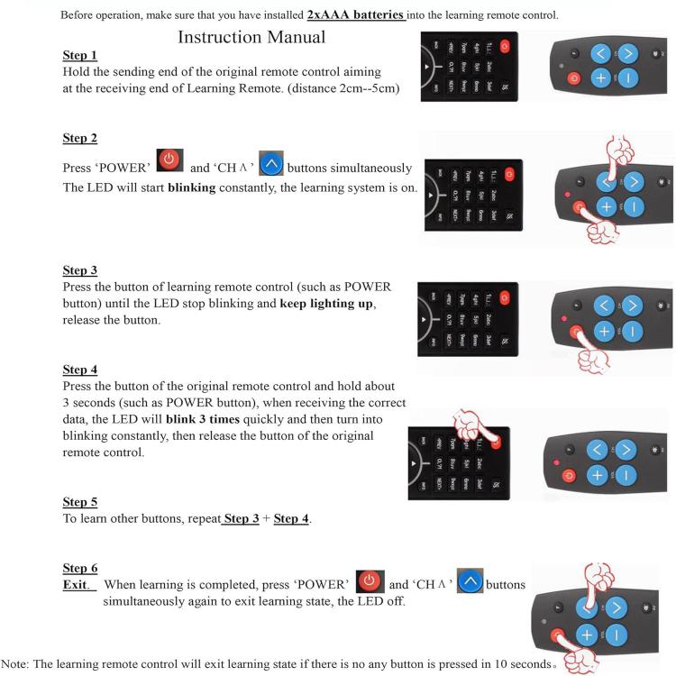 Mando a distancia universal de aprendizaje de 7 teclas para personas mayores. Botones grandes y fácil de usar. Mando a distancia IR para TV/STB/DVD/DVB/HiFi., Silver, Black, Backlit Edition