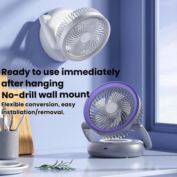 Ventilador circulador de aire plegable con indicador de batería. Ventilador de escritorio y de pared para el hogar con luz LED.