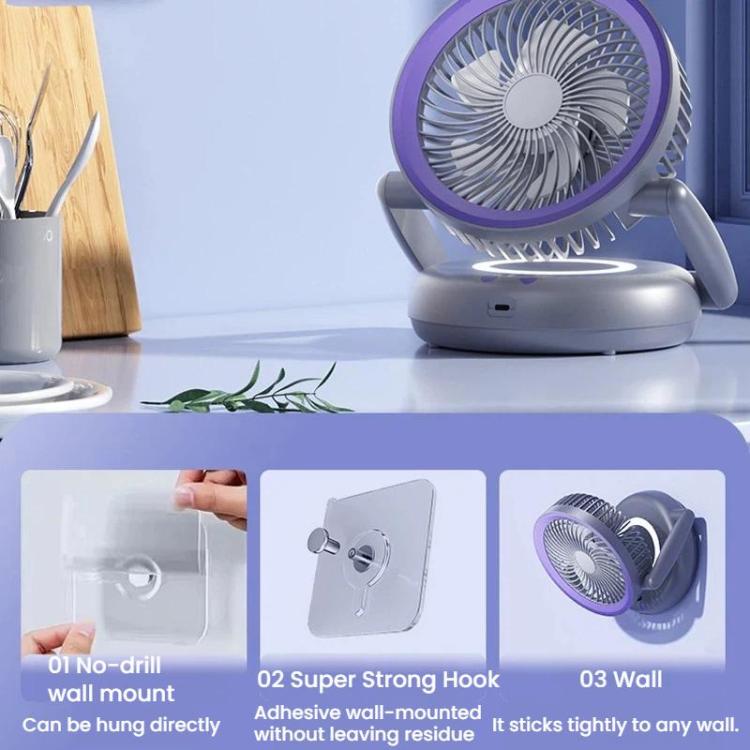 Ventilador circulador de aire plegable con indicador de batería. Ventilador de escritorio y de pared para el hogar con luz LED.