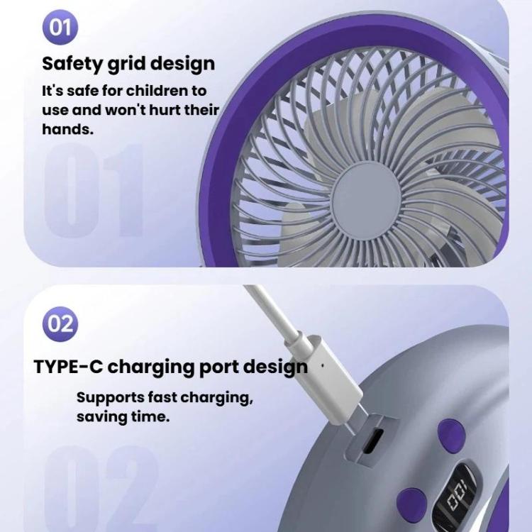 Ventilador circulador de aire plegable con indicador de batería. Ventilador de escritorio y de pared para el hogar con luz LED.