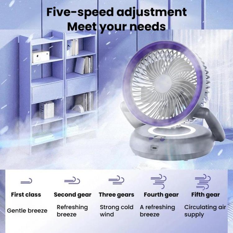 Ventilador circulador de aire plegable con indicador de batería. Ventilador de escritorio y de pared para el hogar con luz LED.