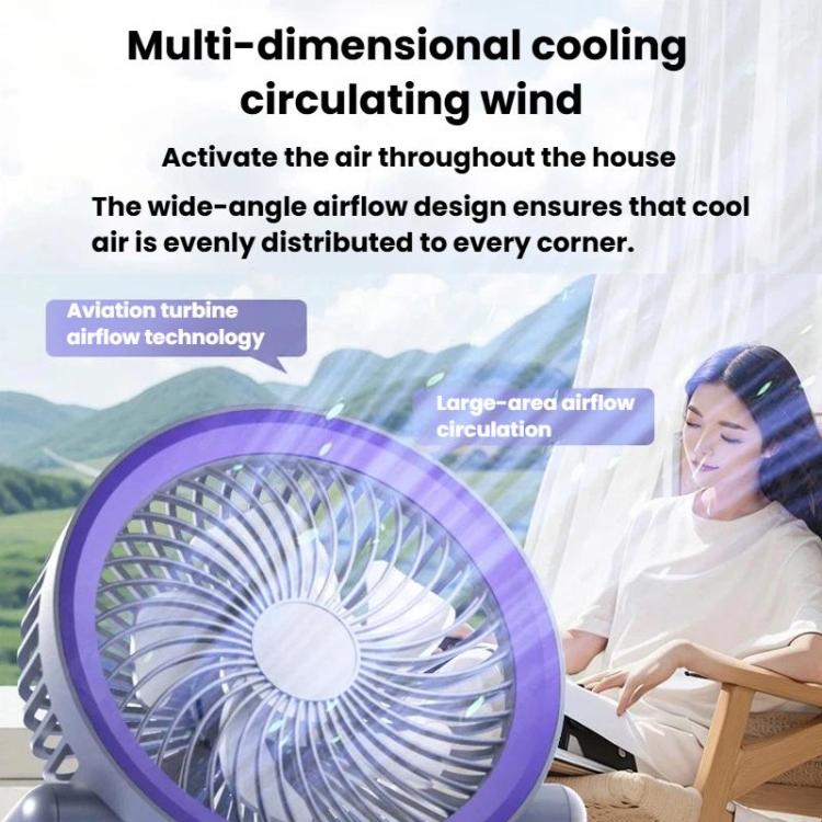 Ventilador circulador de aire plegable con indicador de batería. Ventilador de escritorio y de pared para el hogar con luz LED.