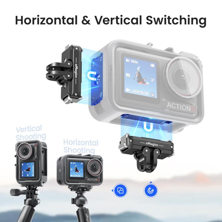 Jaula para cámara aMagisn de material PC para DJI Action 5 Pro / 4 / 3 con soporte de liberación rápida para disparo vertical/horizontal, montura de zapata fría y rosca de 1/4 de pulgada., Action 5 Pro /4/3 PC Cage