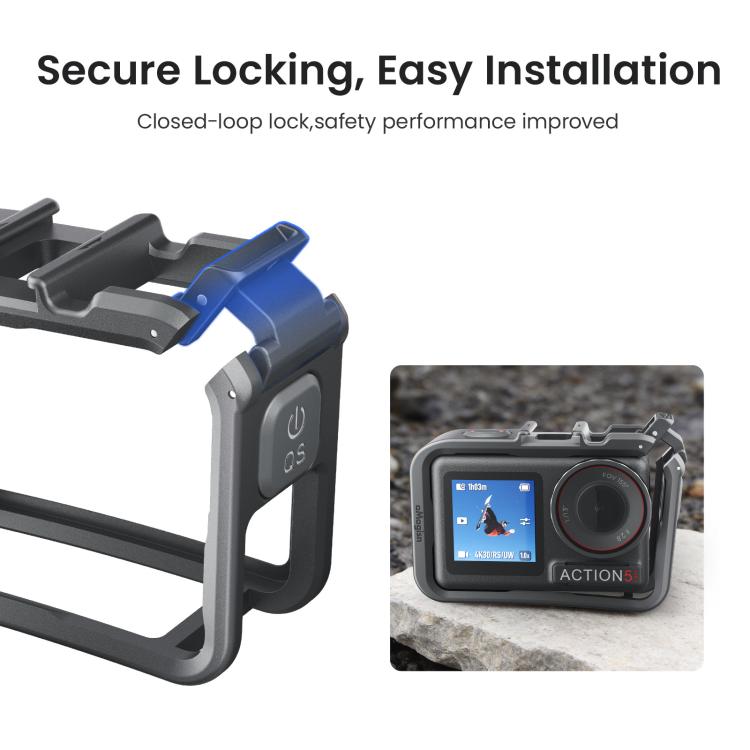 Jaula para cámara aMagisn de material PC para DJI Action 5 Pro / 4 / 3 con soporte de liberación rápida para disparo vertical/horizontal, montura de zapata fría y rosca de 1/4 de pulgada., Action 5 Pro /4/3 PC Cage