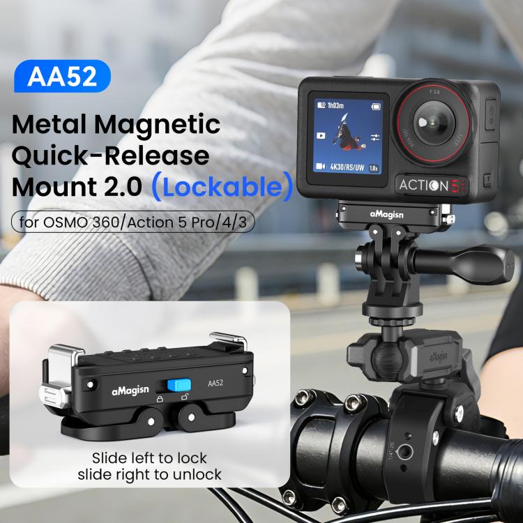 Adaptador magnético de liberación rápida de metal aMagisn 2.0 con bloqueo para DJI Osmo 360/ Action 5 Pro/4/3, For DJI Osmo 360/ Action 5 Pro/4/3