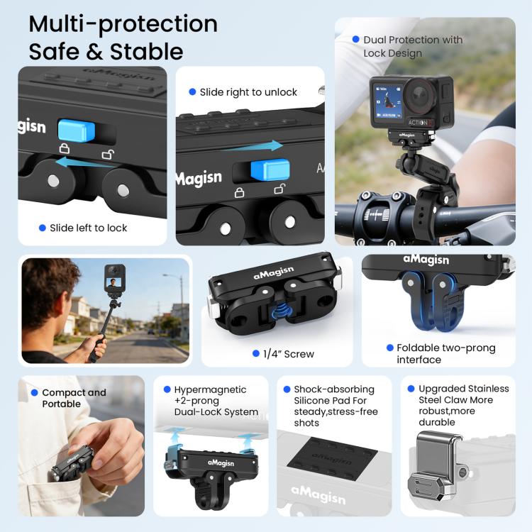 Adaptador magnético de liberación rápida de metal aMagisn 2.0 con bloqueo para DJI Osmo 360/ Action 5 Pro/4/3, For DJI Osmo 360/ Action 5 Pro/4/3